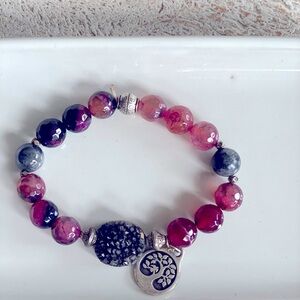 Burgundy & purple beaded quartz bracelet
